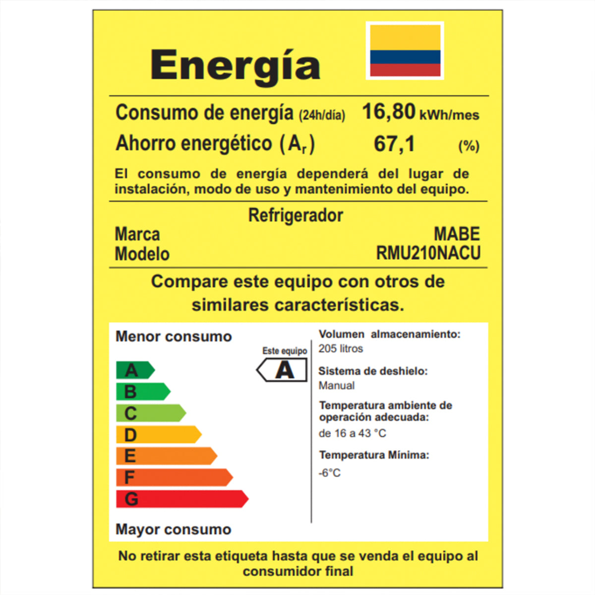 Nevera Mabe Convencional 211 L Inox - RMU210NACU