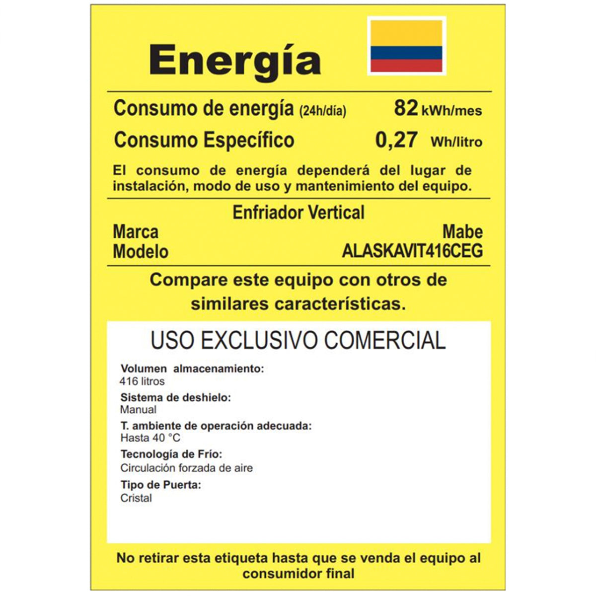 Vitrina Refrigeradora 416 L Brutos Blanco Mabe - ALASKAVIT416CEG