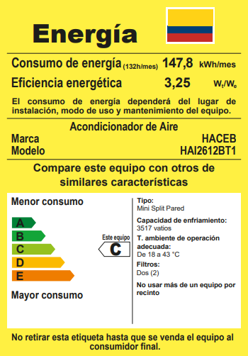 Aire Acondicionado Inverter Haceb 12000 BTU 220 V