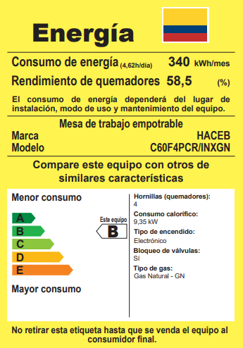 Estufa de Empotrar Tandoori Cristal Haceb de 4 puestos de 60X51 cm a Gas Natural - CT60-51-CRISTAL-GN