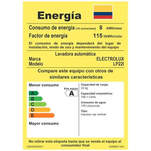 Lavadora Electrolux Carga Superior 22kg con Cierre Fácil Negra - LP22I