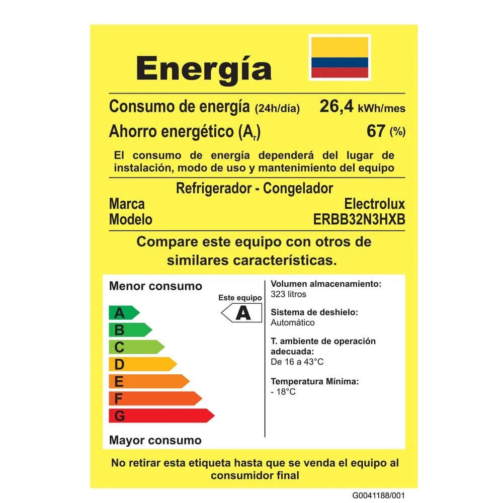 Nevera Electrolux Congelador Inferior No Frost 323L Inverter Negro - ERBB32N3HXB