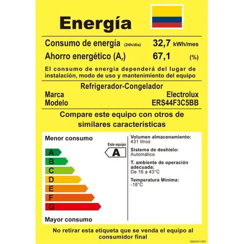 Nevecón Electrolux No Frost 431L Inverter AutoSense Negro - ERS44F3C5BB