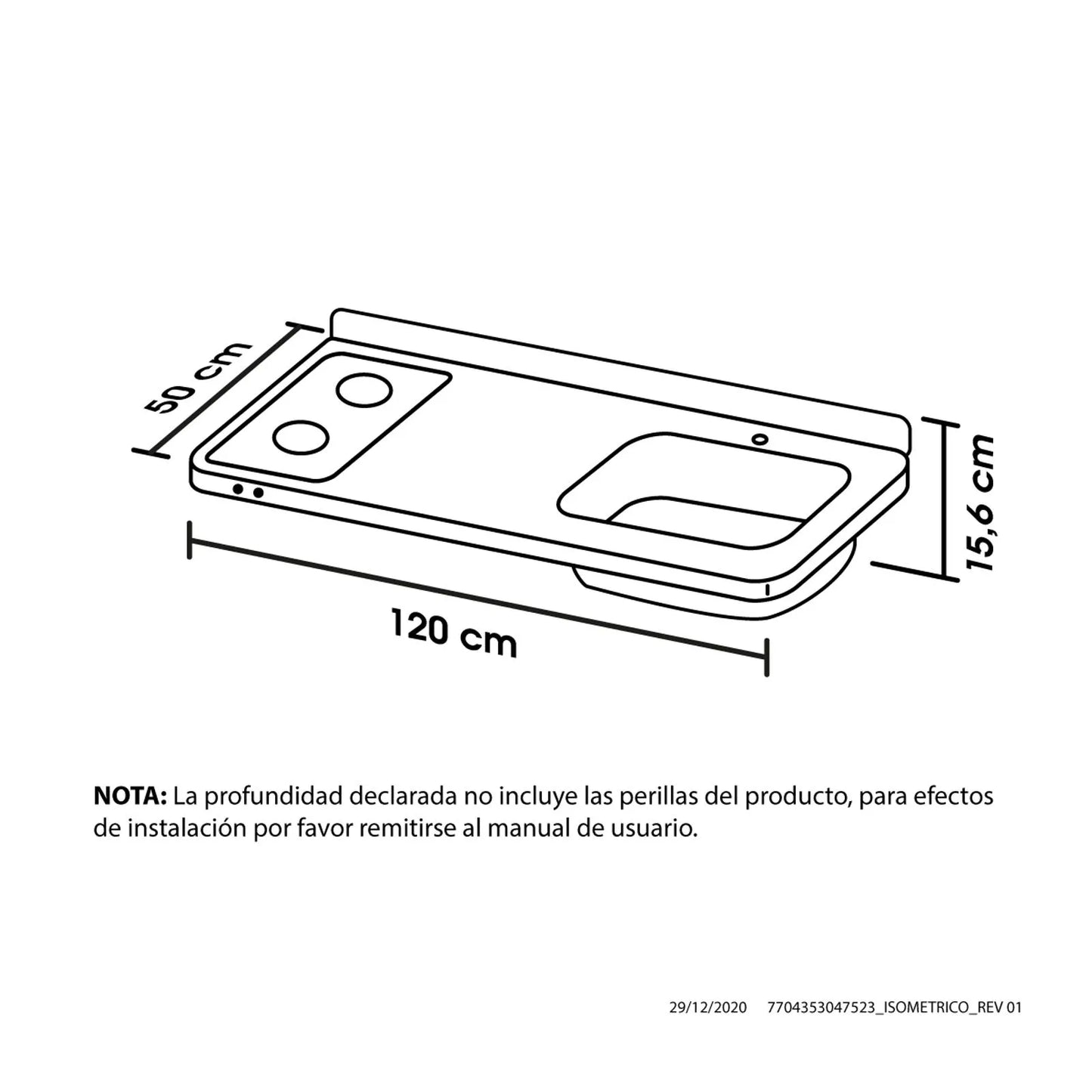 Mesón Ovata Haceb de 1.20 metros pozuelo derecho de 2 puestos a Gas Natural Inox - MESON AR 1.20 GAS-2 PDS EE GN INOX - Logística Haceb