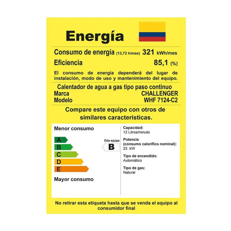 Calentador de paso a gas Challenger 12Lts Tiro Forzado - WHG7124-GN