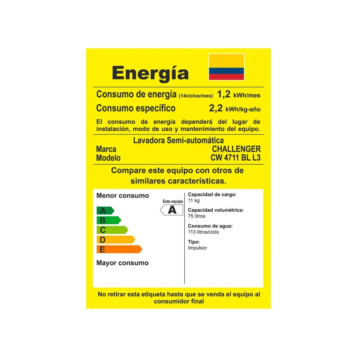 Lavadora Challenger Semiautomática Carga Superior 11 Kg - CW4711