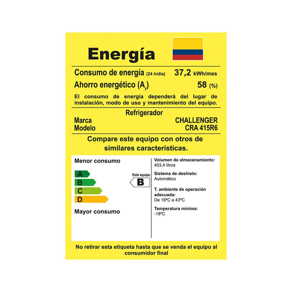 Nevera Challenger No Frost - Serie eCool - 415 Litros Brutos - CR415