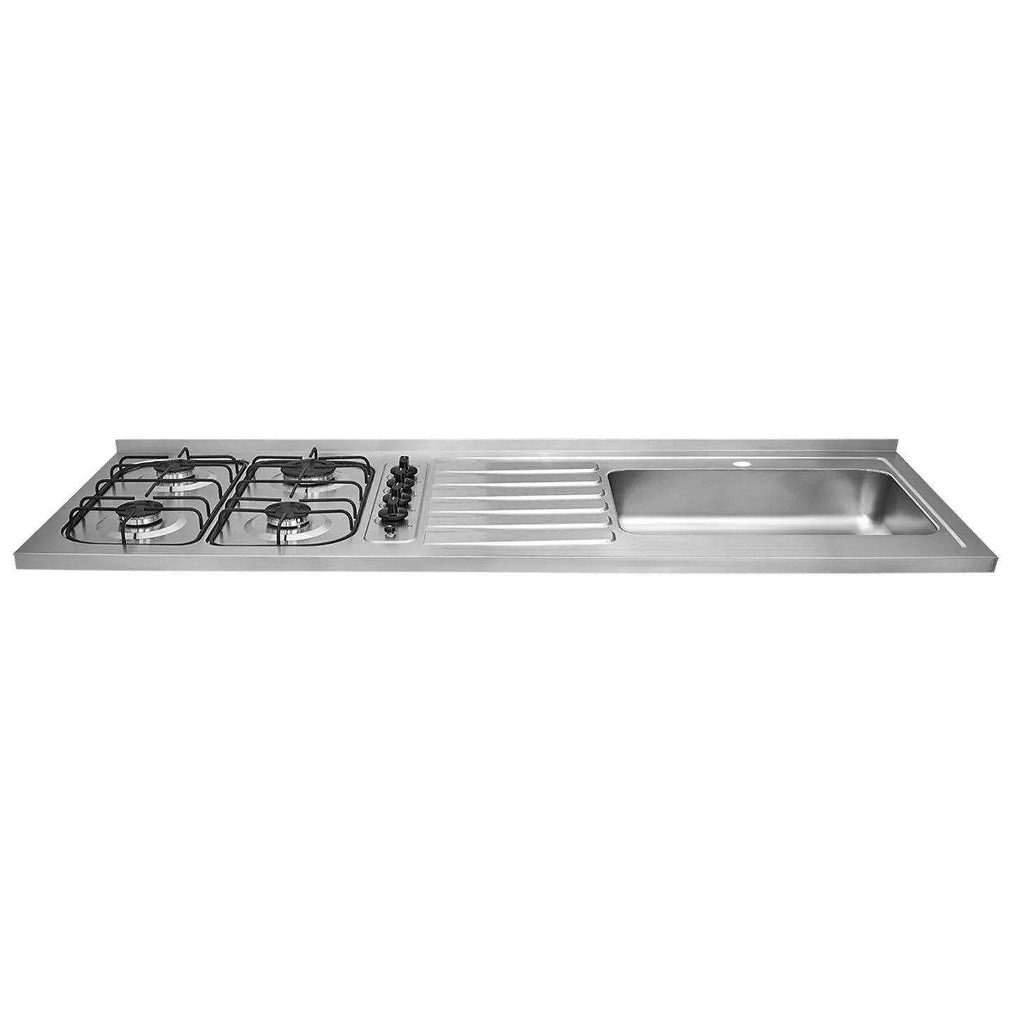 Mesón Haceb de 1.50 metros pozuelo derecho de 4 puestos a gas natural Inox - MESON OVATA 1.50 INOX ML 4PD EE GN 1 OR - Logística Haceb