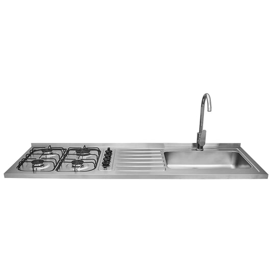 Mesón Haceb de 1.50 metros pozuelo derecho de 4 puestos a gas natural Inox - MESON OVATA 1.50 INOX ML 4PD EE GN 1 OR - Logística Haceb