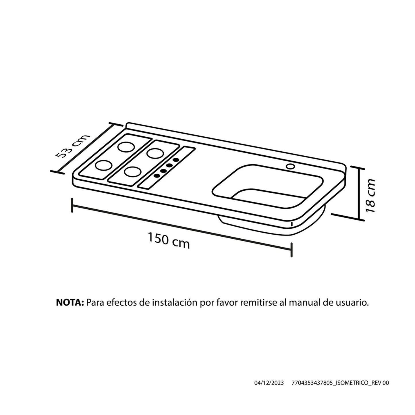 Mesón Haceb 1.50 metros pozuelo derecho gas natural sin encendido eléctrico - MESON OVATA 1.50 INOX ML 4PD SE GN 1 OR- Logística Haceb
