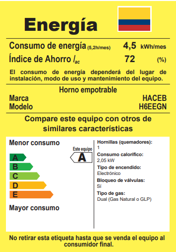 Horno a gas natural Casia 60 cm negro Haceb
