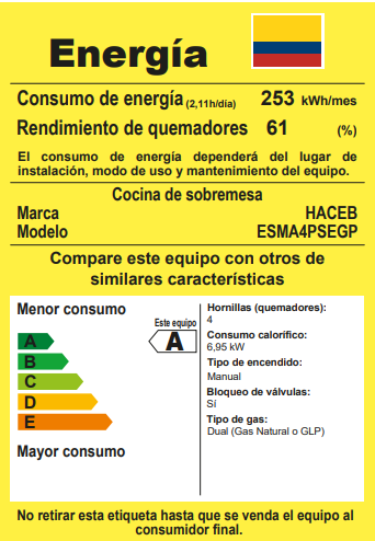 Estufa de mesa Avellana Haceb 4 puestos a Gas Propano Plata - EM AVELLANA T GP PL