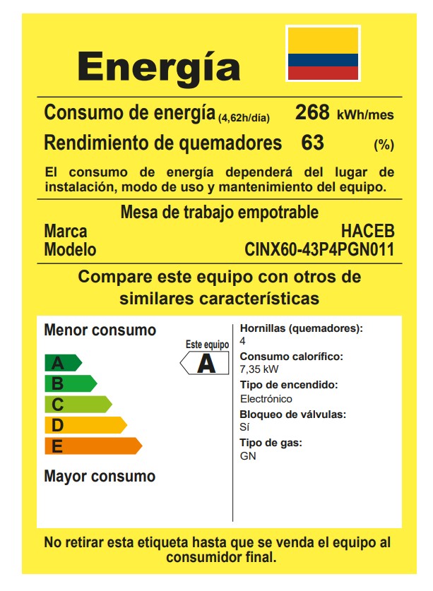 Estufa de Empotrar TO Haceb de 4 puestos de 60X43 cm a Gas Natural Inox- CUB TO 60-43 INOX PL GN