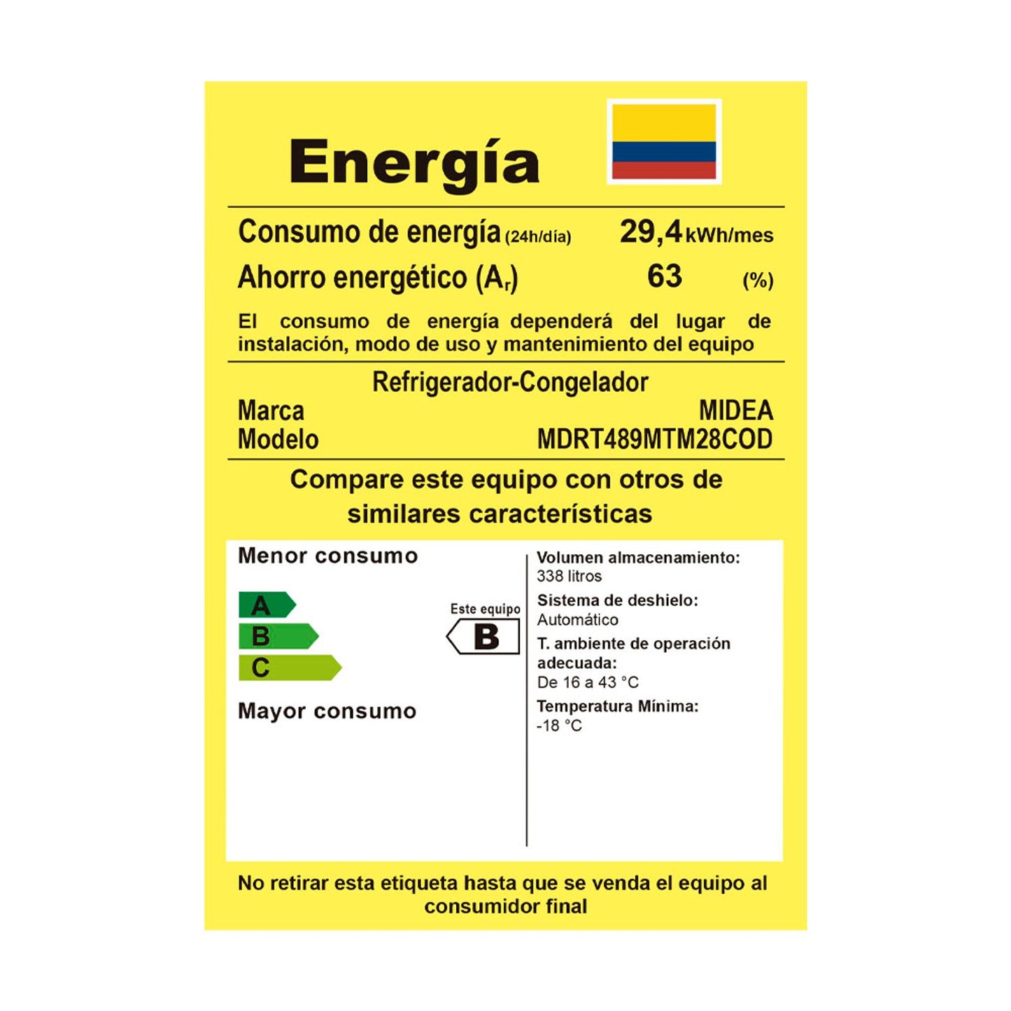 Nevera Midea Top Mount 338L Smart Inverter - MDRT489MTM28COD