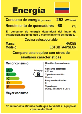 Estufa Romero de gabinete Haceb de 4 puestos a Gas Natural Plata - ESTRO04T-PL