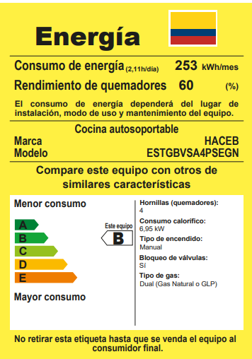 Estufa Romero de gabinete Haceb de 4 puestos a Gas Natural Plata - EST ROMERO GAB V GN PL