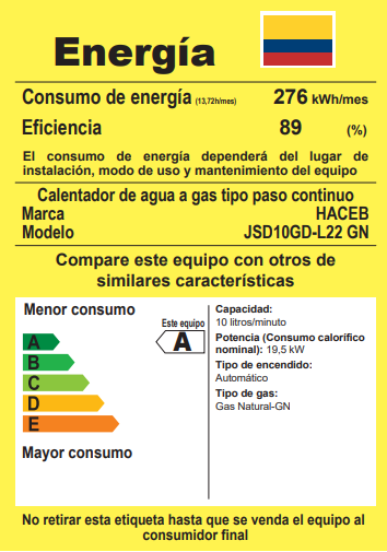 Calentador Haceb Tiro Natural 10 LTS Blanco - CP-BAMBU-10-LT-TN-GN