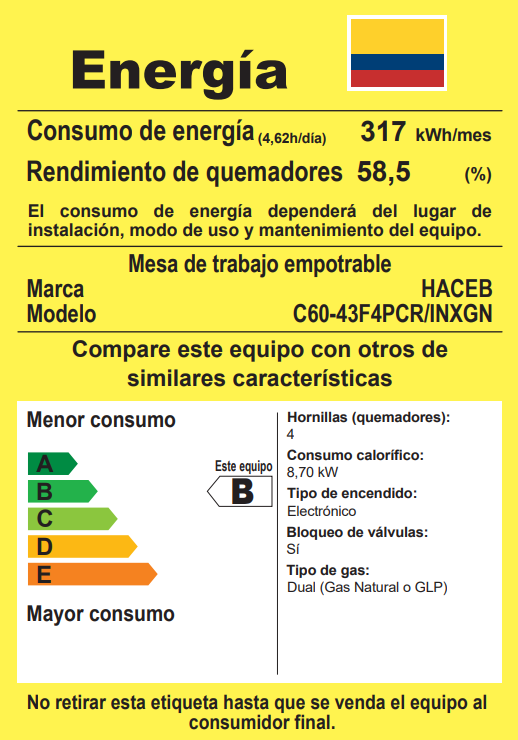 Estufa de Empotrar Tandoori Cristal Haceb de 4 puestos de 60X43 cm a Gas Natural Negra- CT60-43-CRISTAL-GN
