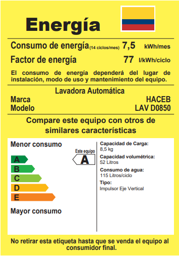 Lavadora 8.5 Kilogramos Haceb Panel Frontal Digital Gris
