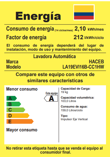 Lavadora HACEB IVY 19KG LA19IVY-NE