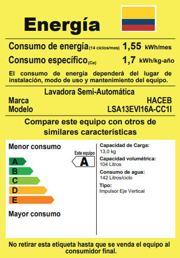 Lavadora Haceb semiautomática 13 kilogramos blanca