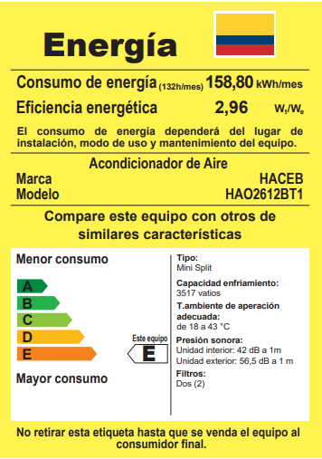 Aire Acondicionado On - Off Baru Haceb 12000 BTU 220 V AA BARU 12 ON/OFF 220 BL