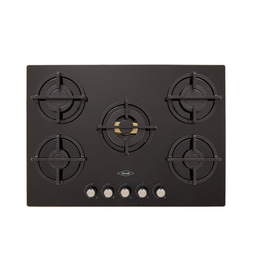 Estufa de Empotrar Cristal Haceb de 5 puestos con fogón triple corona color oro mate de 76cm a Gas Natural Negra - CUB TO ORO 76 CRISTAL HF 3C GN - Logística Haceb