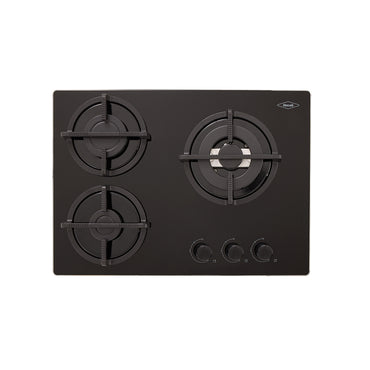 Estufa de Empotrar Cristal Haceb con fogón triple corona color plata de 3 puestos - 60x43 cm a Gas Natural Negra - CUB TO PLATA 3C 60-43 CRISTAL HF 3Q GN - Logística Haceb