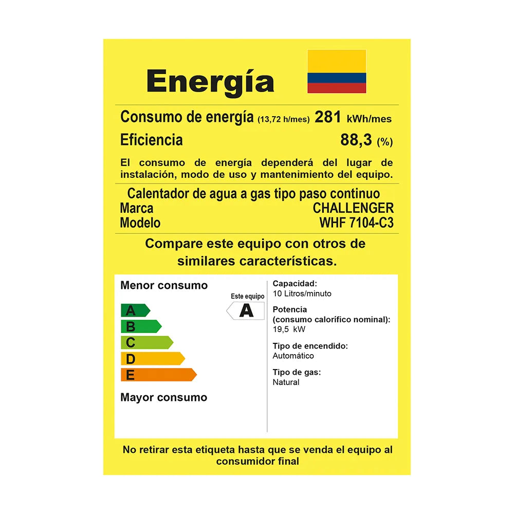 Calentador de paso a gas Challenger 10Lts Tiro Forzado - WHF7104-NE