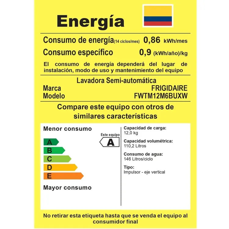 Lavadora Electrolux FRIGIDAIRE 12KG SemiAutomática - FWTM12M6BUXW