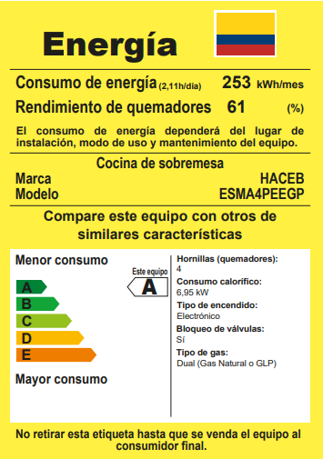 Estufa de mesa Avellana Haceb 4 puestos a Gas Propano Plata - EM AVELLANA V GP PL