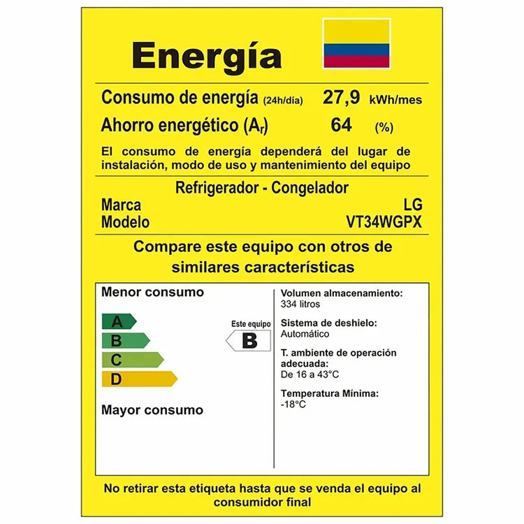 Nevera LG No frost Congelador Superior Platinum Silver VT34WGPX - 334 LTS