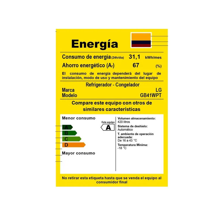 Nevera LG Nature Fresh Congelador Inferior GB41WPT - 420 LTS