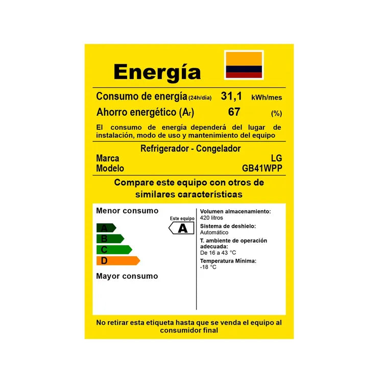 Nevera LG 420 LTS Nature Fresh GB41WPP.APZCCLM.