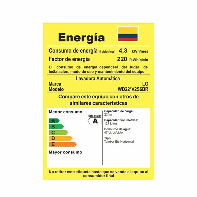 Lavadora Secadora LG 22KG Tipo Acero Inox WD22VV2S6BR