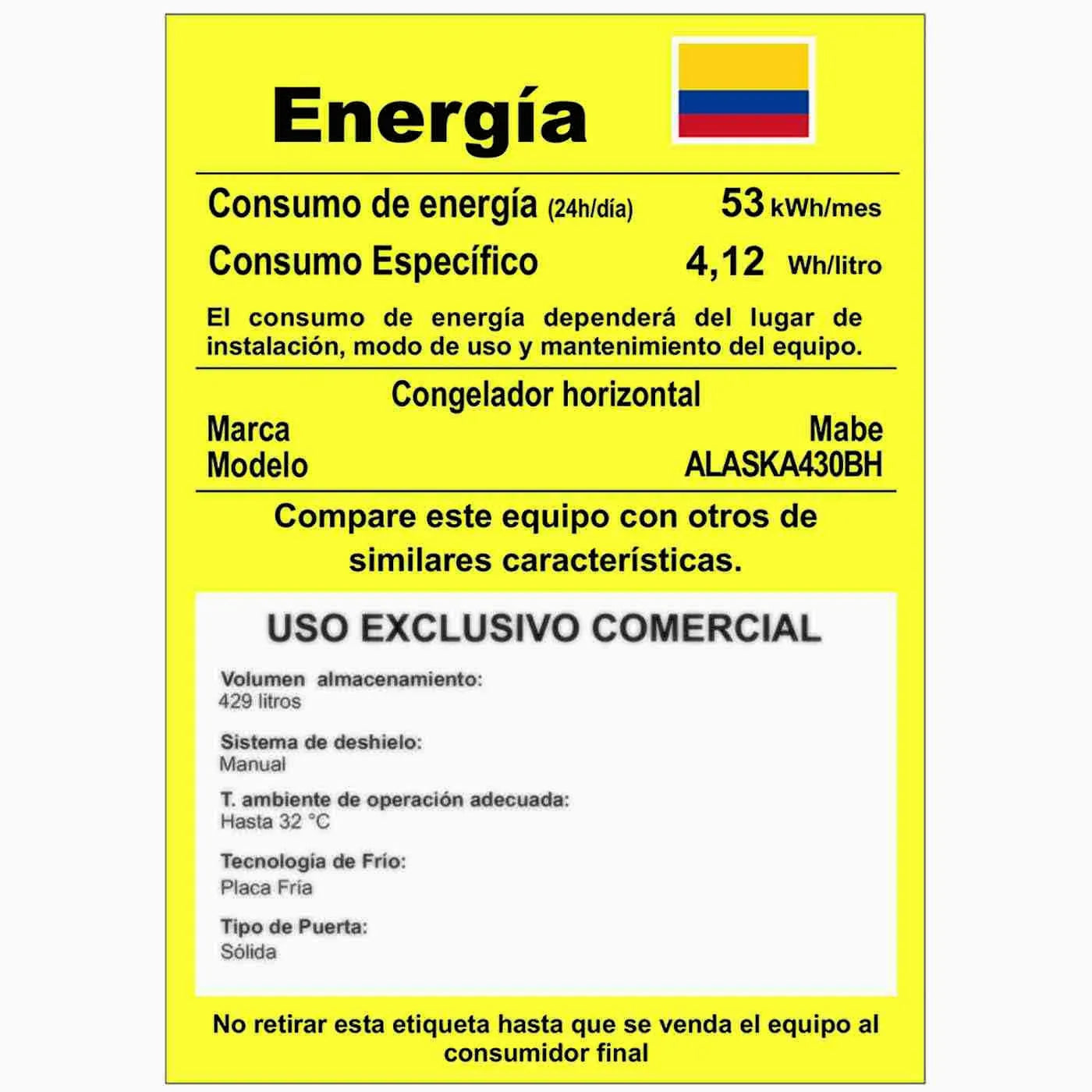 Congelador Horizontal MABE 429 LTS Blanco ALASKA430BH