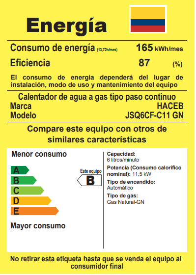 Calentador paso tiro forzado 6 L gas natural blanco Haceb CP BAMBÚ 6 LT TF GN DISP BL