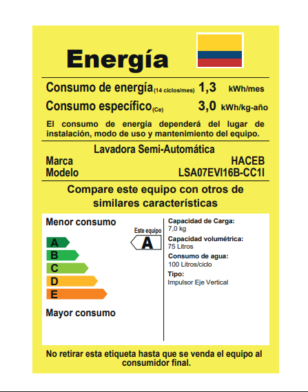 Lavadora Haceb 7 KG Semiautomática - LSA07EVI16A