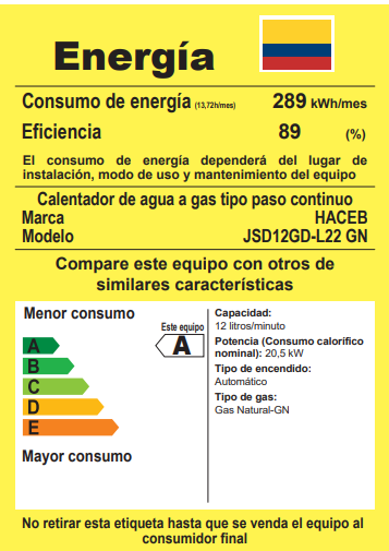 Calentador Haceb Tiro Natural 12 LTS - CP-BAMBU-12-LT-TN-GN