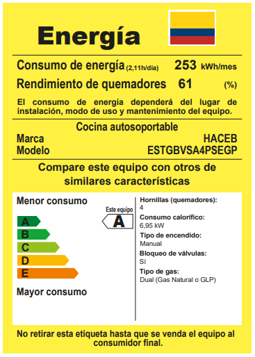 Estufa Romero de gabinete Haceb de 4 puestos a Gas Propano Plata - EST ROMERO GAB V GP PL