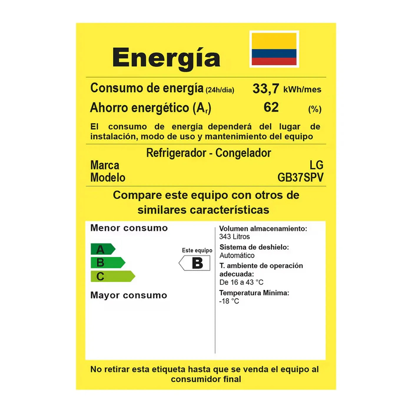 Nevera LG Congelador Inferior GB37SPV - 343 LTS