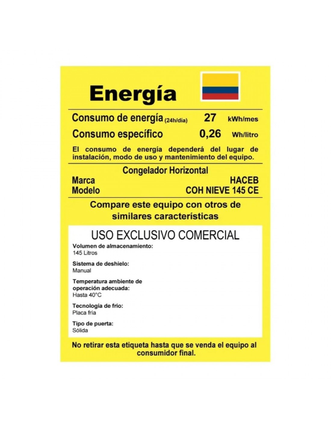 Congelador Haceb 145 LTS Blanco - H145CEBL