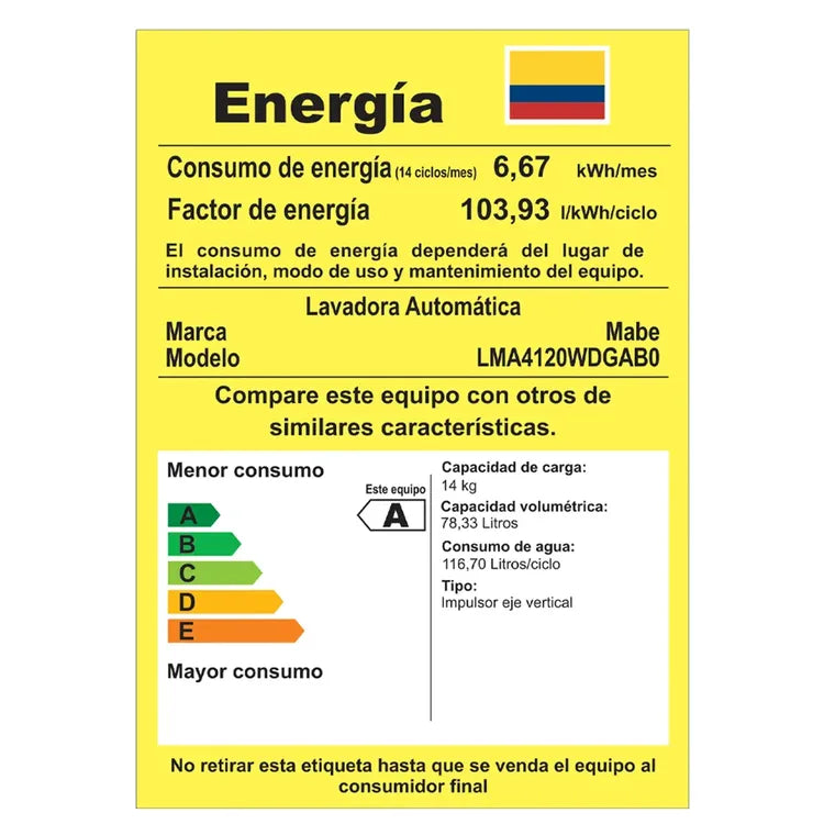 Lavadora MABE 14KG Automática Propela LMA4120WDGABO