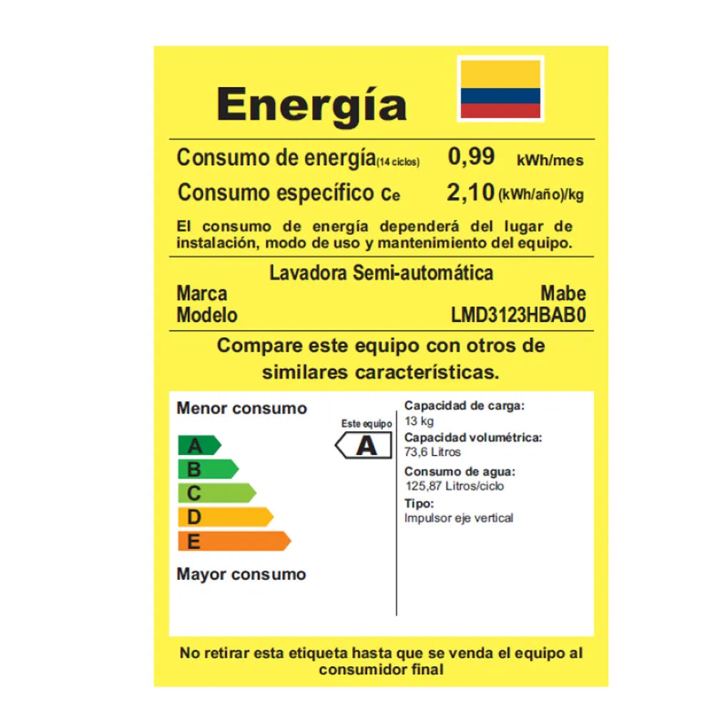 Lavadora Mabe 13KG Semiautomática - LMD3123HBABO