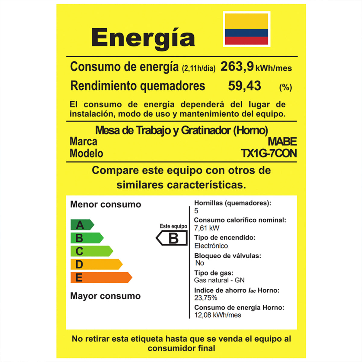 Estufa mabe 4 puestos inoxidable TX1G-7CON.