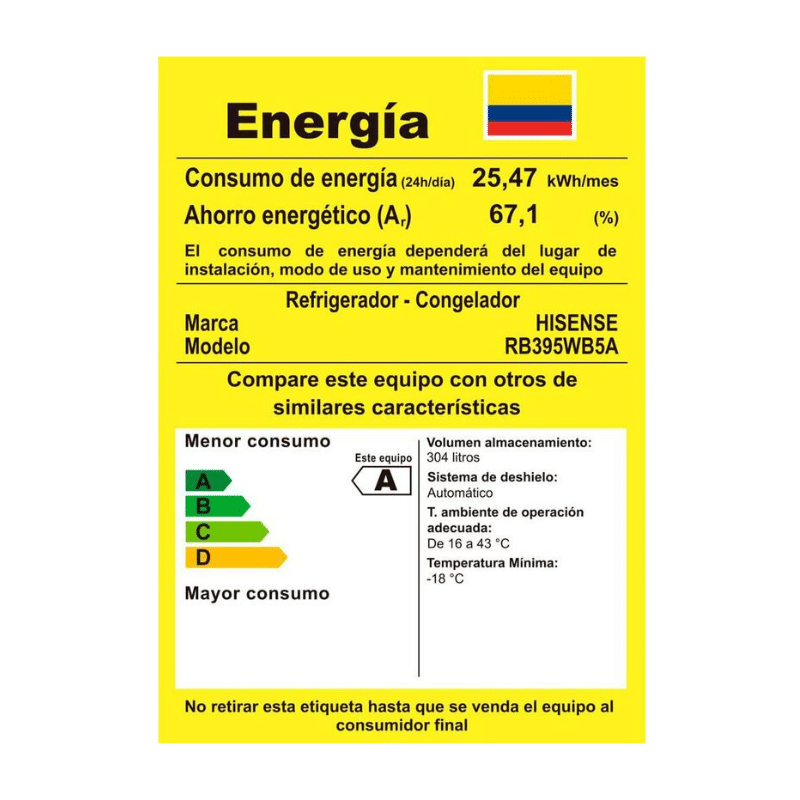 Nevera HISENSE Bottom Mount Invert RB395WB5A - 304 LTS
