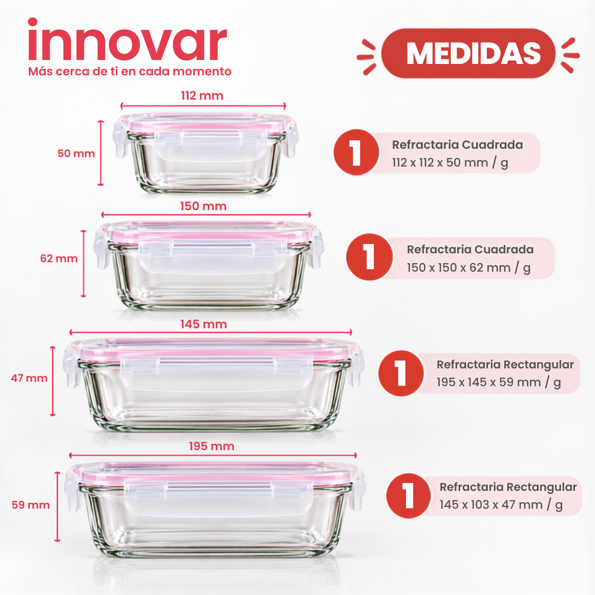 Set de 4 Refractarias de Vidrio Innovar -INN001