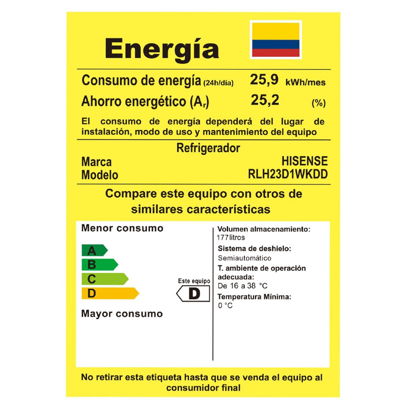 Nevera HISENSE 179L Compact Single Door RLH23D1WKDD