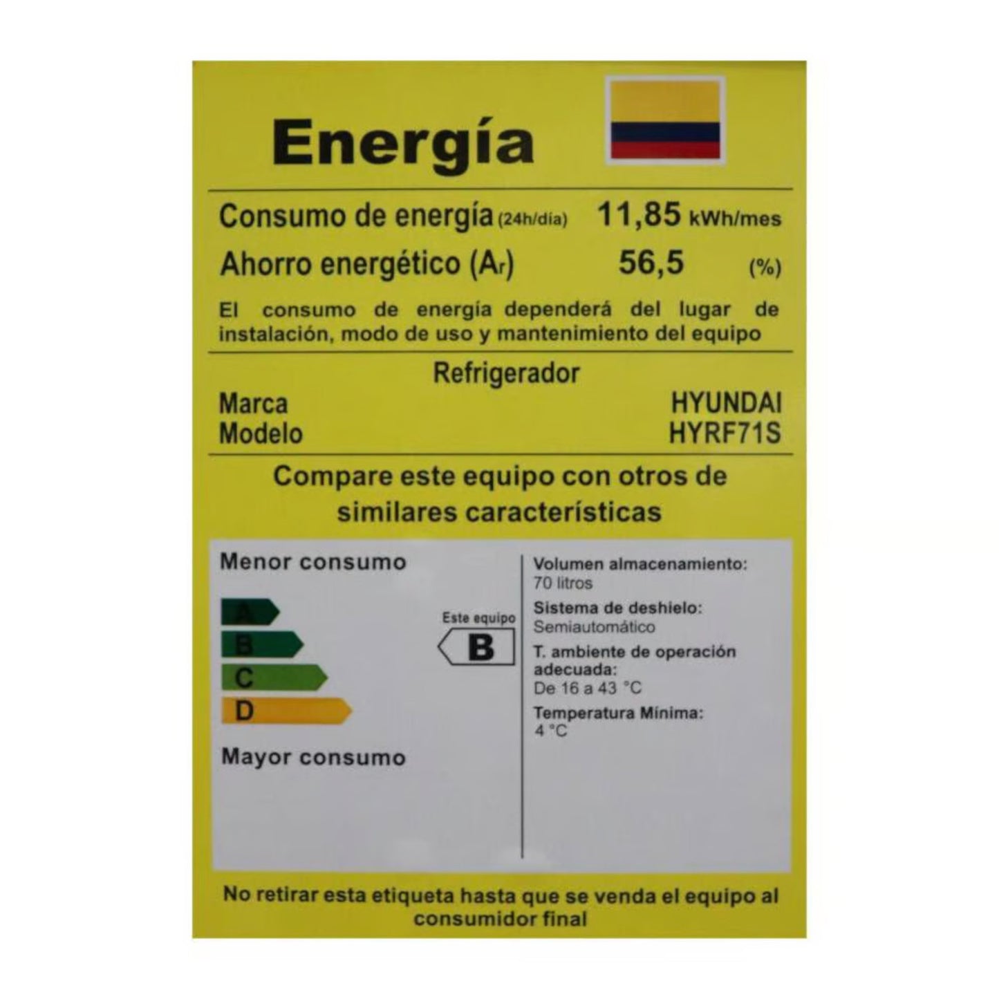 Nevera Minibar HYUNDAI HYRF71S - 70 LTS