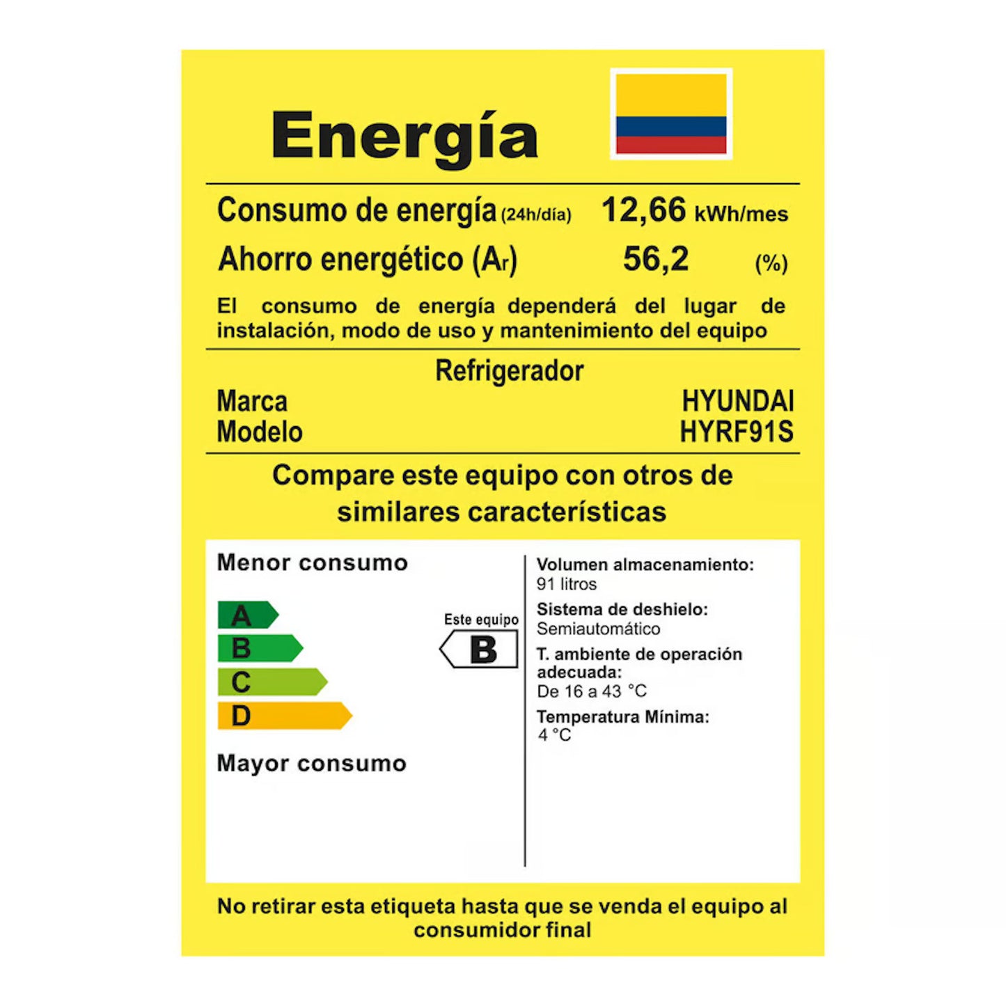 Nevera Minibat HYUNDAI HYRF91S - 91 LTS